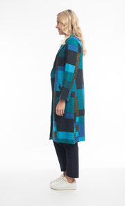 Orientique - Long Coat in Bold Tartan Patch Print (62654)