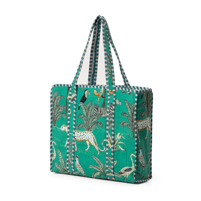 C Y C - The Ultimate Tote Bag - Jungle Print in Turquoise Cotton