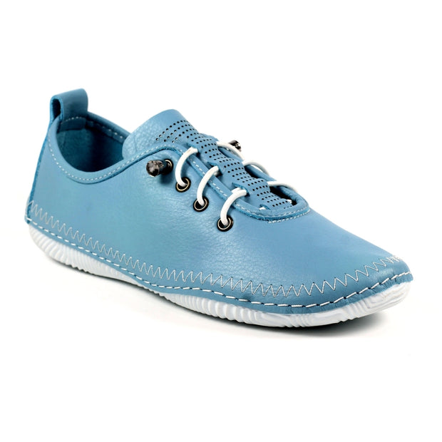 Lunar Shoes - Abbie Leather Plimsoll in Mid Blue