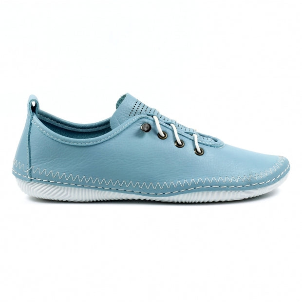 Lunar Shoes - Abbie Leather Plimsoll in Mid Blue