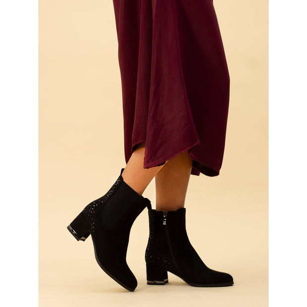 Lunar Shoes - Aurora -Faux Suede Black Ankle Boot (GLX011 BK)
