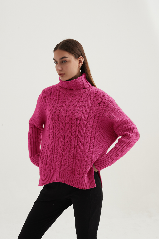 Tirelli - High Neck Cable Knit Jumper - 2 colours (K3022)