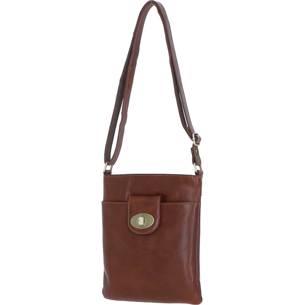 Ashwood Leather - Tan Leather Crossbody Bag with Zip Closure & Flap Over Lock - M-87