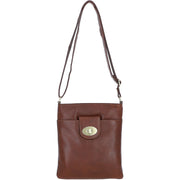 Ashwood Leather - Tan Leather Crossbody Bag with Zip Closure & Flap Over Lock - M-87