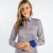 Claudio Lugli - Ladies Cotton Shirt - Multi-Coloured Houndstooth Print (CLW2144)