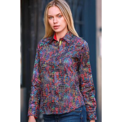 Claudio Lugli - Ladies Cotton Shirt - Neon Croc Print (CLW2312)