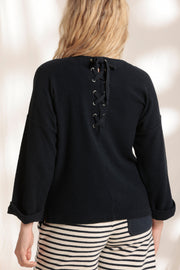 Mat De Misaine - Modica Cotton Navy embroidered sweatshirt with laced back