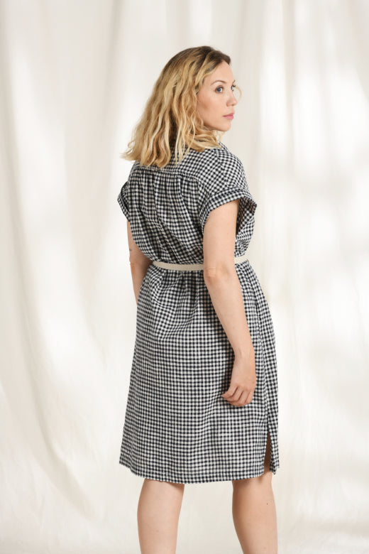 Mat De Misaine - Rabelo - Navy Check Cotton Shirt Dress with Belt