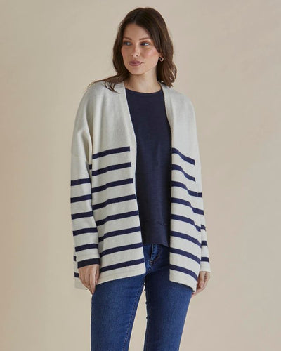 Betty Basics - Emy - Cream With Navy Blue Stripes oversized Cardigan (BB4065)