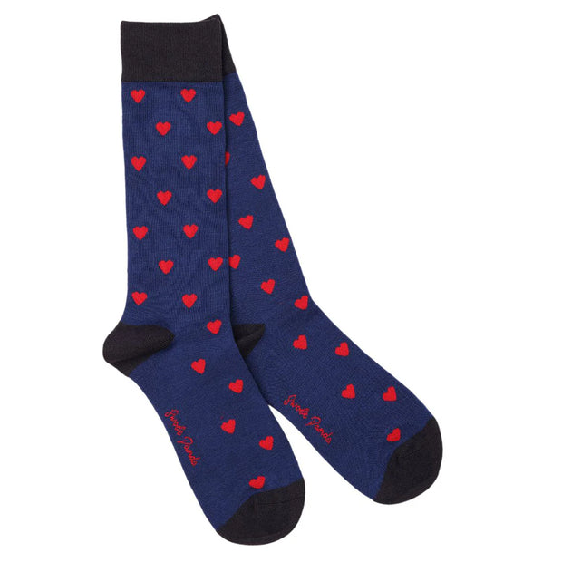 Swole Panda - Unisex Bamboo Socks - Navy with Red Hearts (SP394-L)