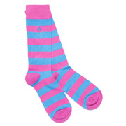 Swole Panda - Ladies Bamboo Socks - Pink & Blue Stripes (SP282-S)