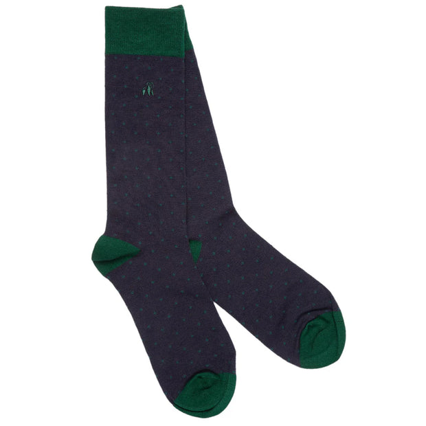 Swole Panda - Ladies Bamboo Socks - Navy with Dark Green Spots (SP109-S)