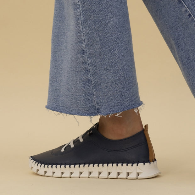 Lunar Shoes - St Austell Leather Plimsoll in Navy