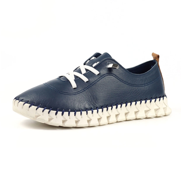 Lunar Shoes - St Austell Leather Plimsoll in Navy