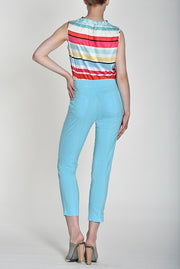 Robell – Bella 09 - Light Weight Cropped Trouser in Striped Seersucker Turquoise