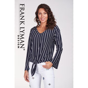 Frank Lyman - Navy Blue with White Stripe Long Sleeve Blouse