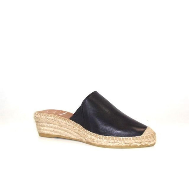 Kanna - K2125-Low Wedge Backless Slipper Style Espadrille Black