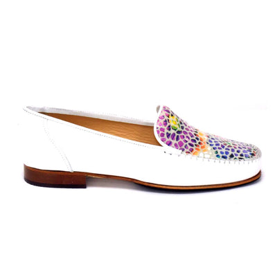 HB - Moccasin Leather Shoe with Multi Coloured Pattern on Top