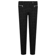 Robell – Mimi - Modern Slim Leg Ankle Length Trouser in Black Embossed Check Print