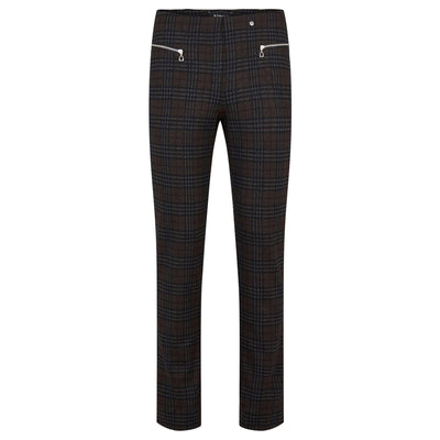 Robell – Mimi - Modern Slim Leg Ankle Length Trouser in Taupe & Black Check