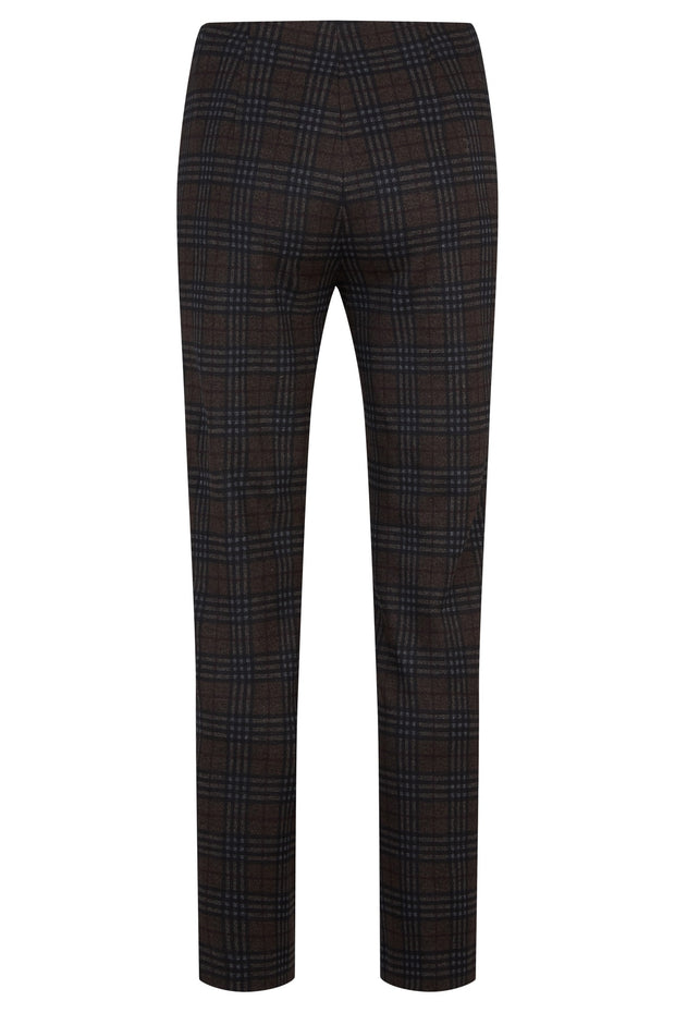 Robell – Mimi - Modern Slim Leg Ankle Length Trouser in Taupe & Black Check