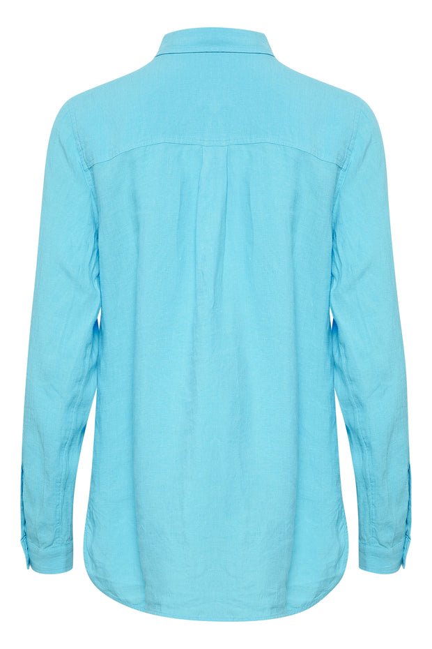 Part Two - KivasPW Long Sleeve Linen Shirt in Swim Cap Blue