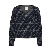 Part Two - RamisaPW V Neck Dark Navy Stripe Jumper