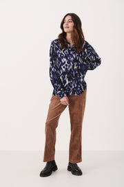 Part Two - RyaPW Long Sleeve Blouse in Dark Navy Print