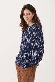 Part Two - RyaPW Long Sleeve Blouse in Dark Navy Print