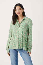 Part Two - SaronaPW Long Sleeve jersey Blouse Greenbriar Leopard Print