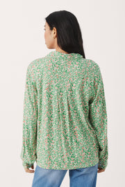 Part Two - SaronaPW Long Sleeve jersey Blouse Greenbriar Leopard Print