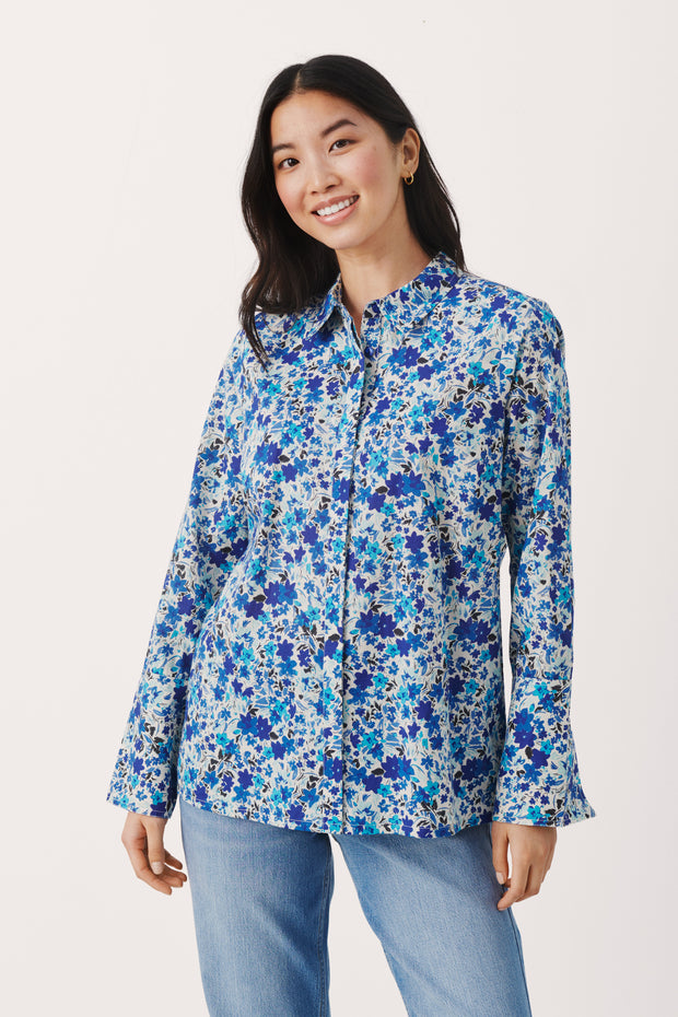 Part Two - SabellaPW Long Sleeve Cotton Blouse in Blue Flower Print