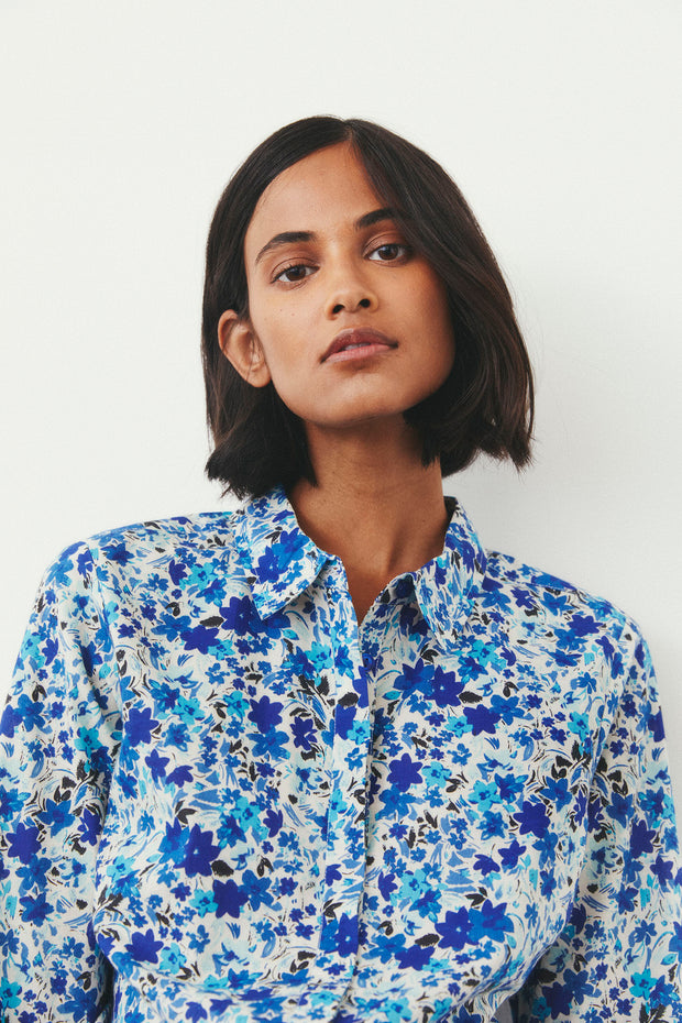 Part Two - SabellaPW Long Sleeve Cotton Blouse in Blue Flower Print