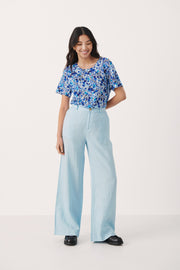 Part Two - NinnesPW Wide Leg Linen Trouser in Crystal Blue