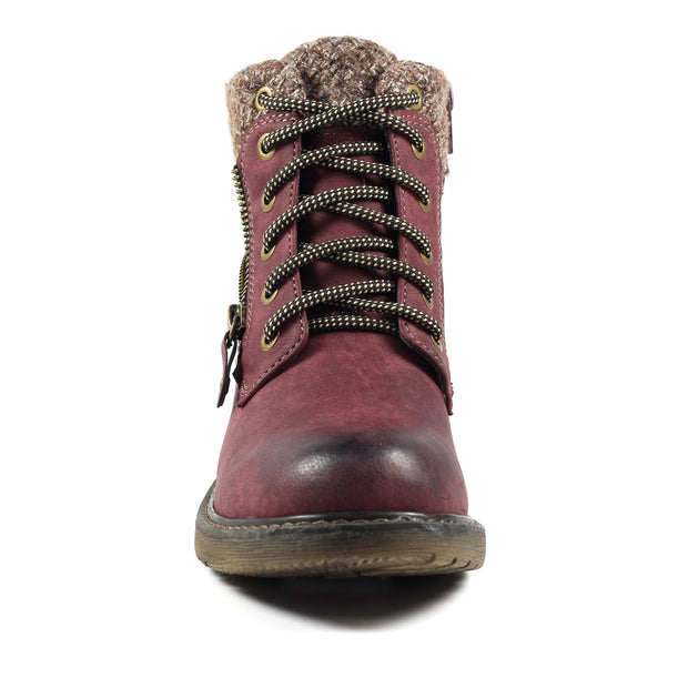 Lunar Shoes - BENSON III Waterproof Ankle Boot with Knitted Cuff in Burgundy