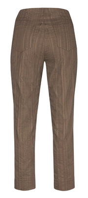 Robell – Bella 09 - Light Weight Cropped Trouser in Striped Seersucker Dark Taupe