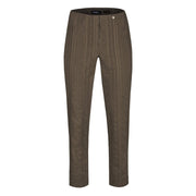 Robell – Bella 09 - Light Weight Cropped Trouser in Striped Seersucker Dark Taupe