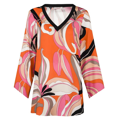 Robell – Sharon Bright Coloured Flower Long Sleeve Tunic Top