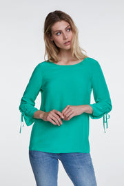 Oui -  3/4 Sleeve Wide Neck Blouse in Holly Green