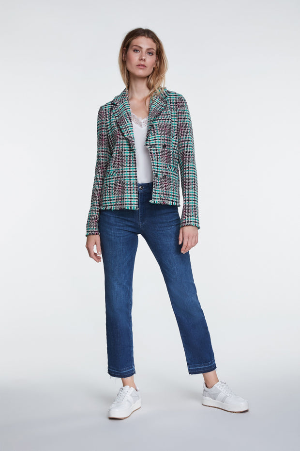 Oui -  Short V Neck Double Breasted Check Jacket