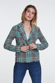 Oui -  Short V Neck Double Breasted Check Jacket