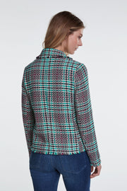 Oui -  Short V Neck Double Breasted Check Jacket