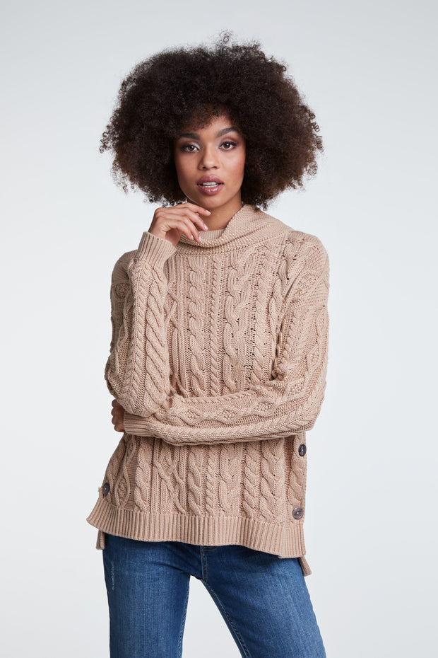 Oui - Scoop Neck Chunky Cable Knit Oversized Jumper