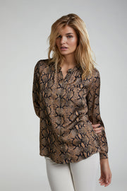 Oui -  Long Sleeve Round Neck Snake Print Blouse