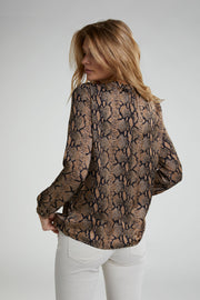 Oui -  Long Sleeve Round Neck Snake Print Blouse