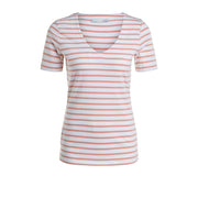 Oui -  Short Sleeve V Neck Striped Cotton Tee Shirt (2 Colours)