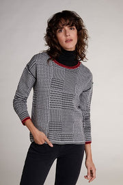 Oui - Cotton Reversible Round Neck Jumper In Bold Patchwork Print