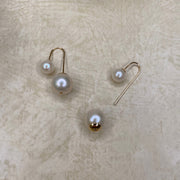 The Real Pearl Co. - Gold plated drop earrings with Large & Small White Pearl