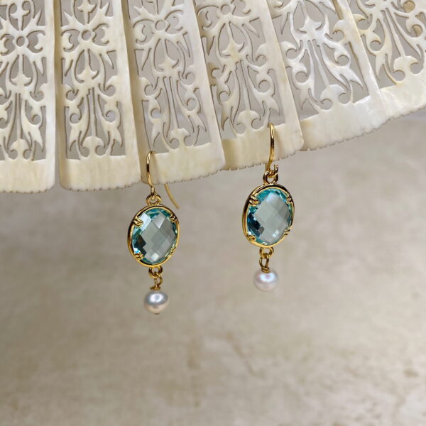 The Real Pearl Co. White Pearl, Aqua Crystal Drop Necklace & Earrings