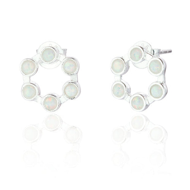 Spoke925 - Kendall White Opal Open Circle Silver Stud Earrings